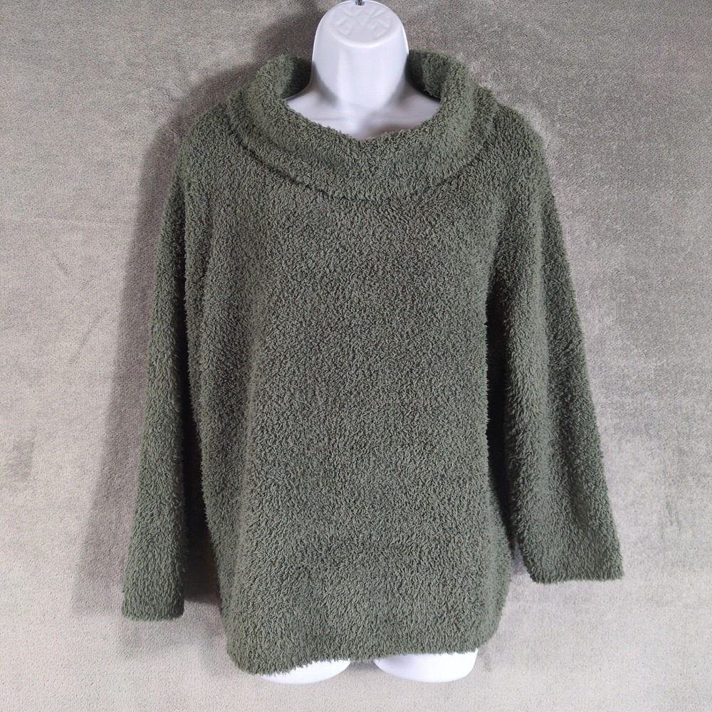 Barefoot Dreams CozyChic Cowl Neck Pullover‎ Spruce Green Sweater L NEW